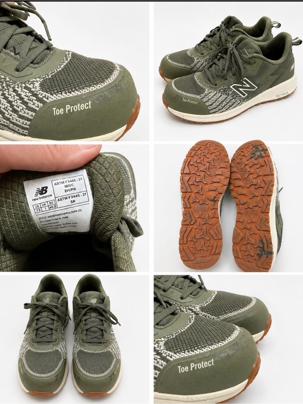 New Balance Olive Green Work Sneakers with Brown Outsole